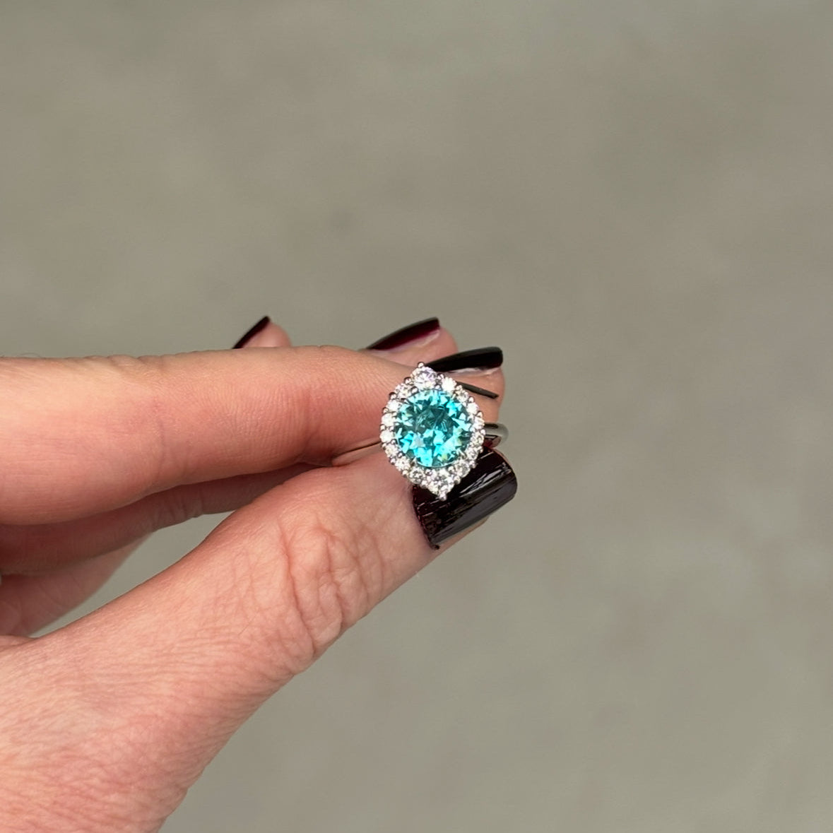Bue zircon and diamonds ring