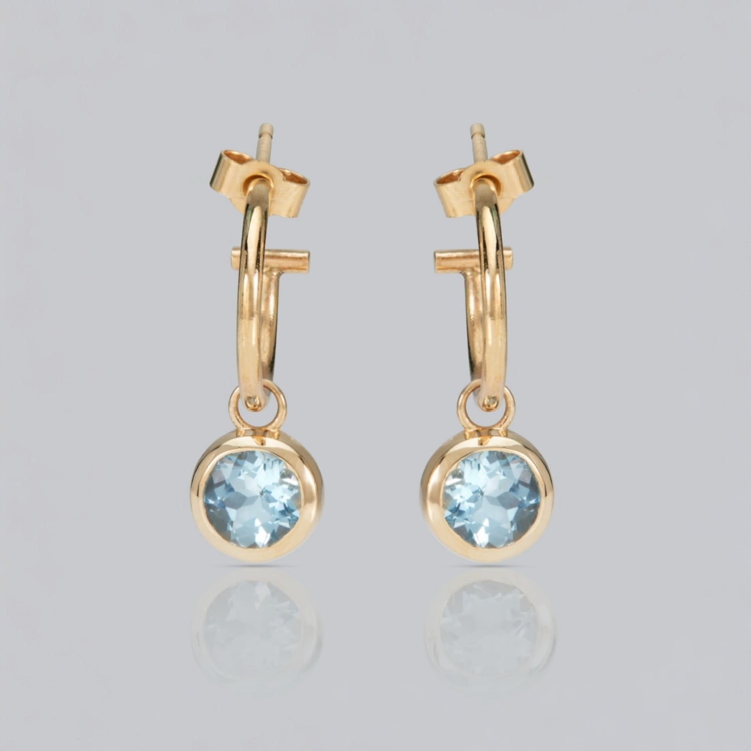 Aquamarine gold hoop earrings