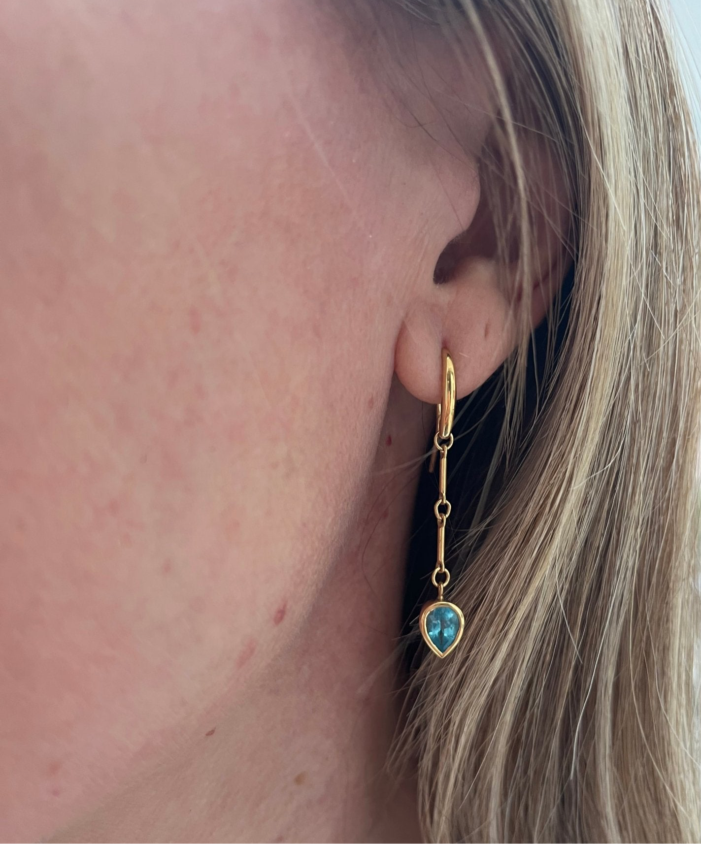 Apatite drop earrings on gold chain