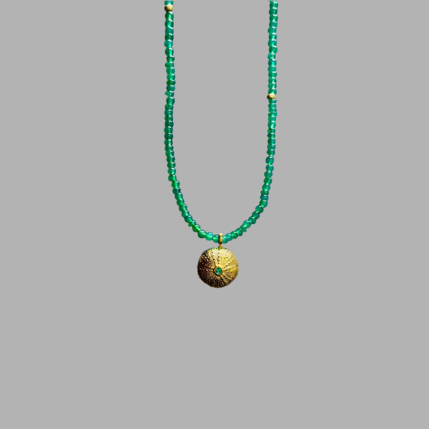 Emerald Sea Urchin on Green onyx beads - BKBLondon