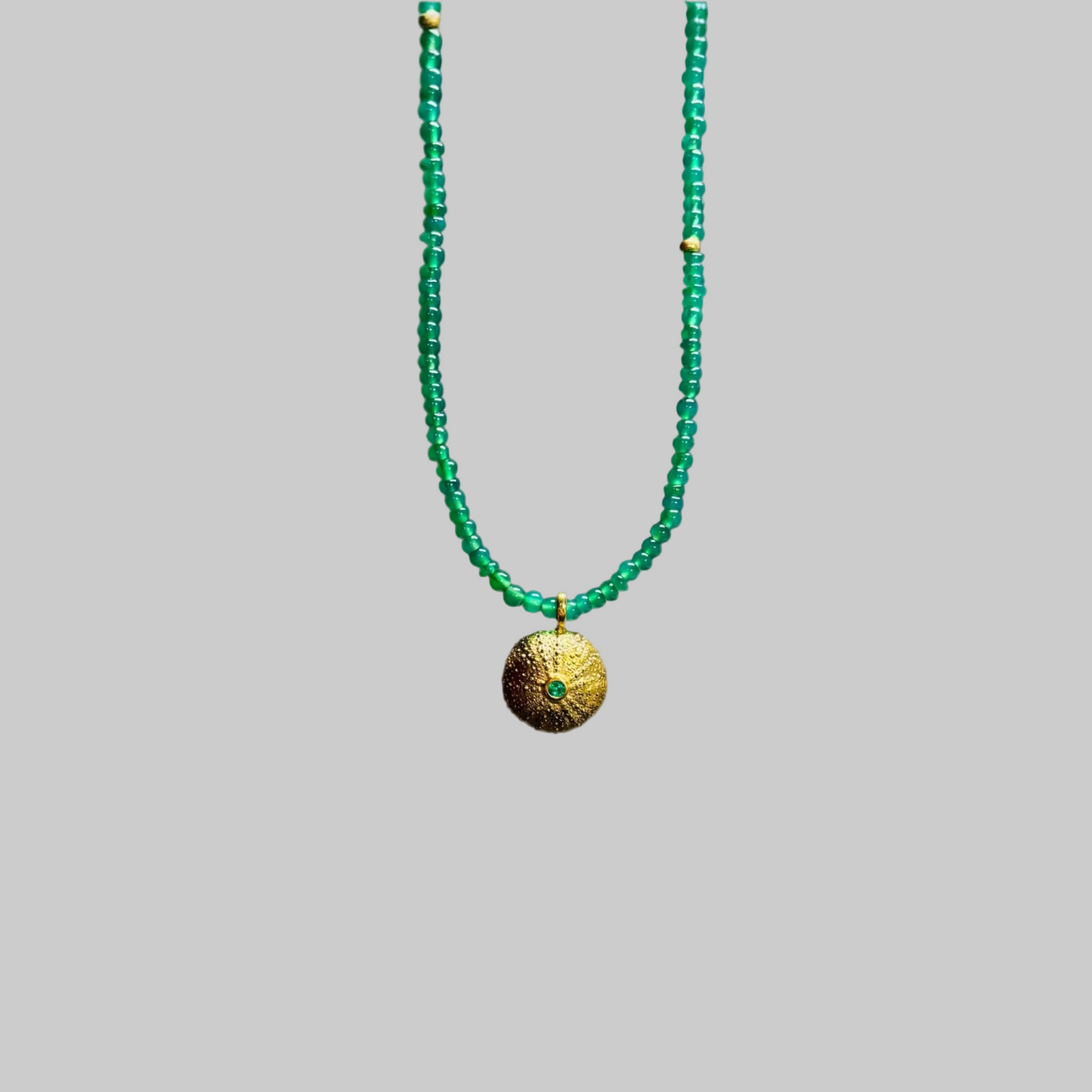 Emerald Sea Urchin on Green onyx beads - BKBLondon