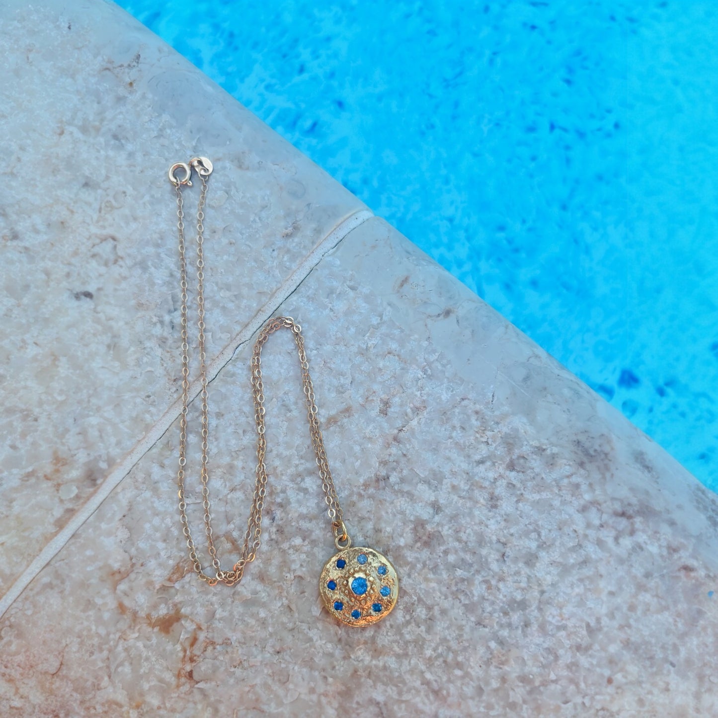 Gold Medallion necklace in Sapphire-BKBLondon