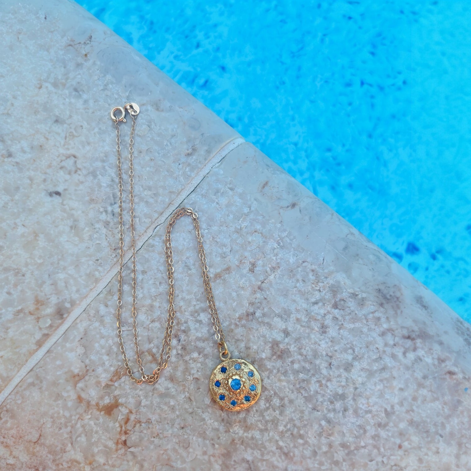 Gold Medallion necklace in Sapphire-BKBLondon