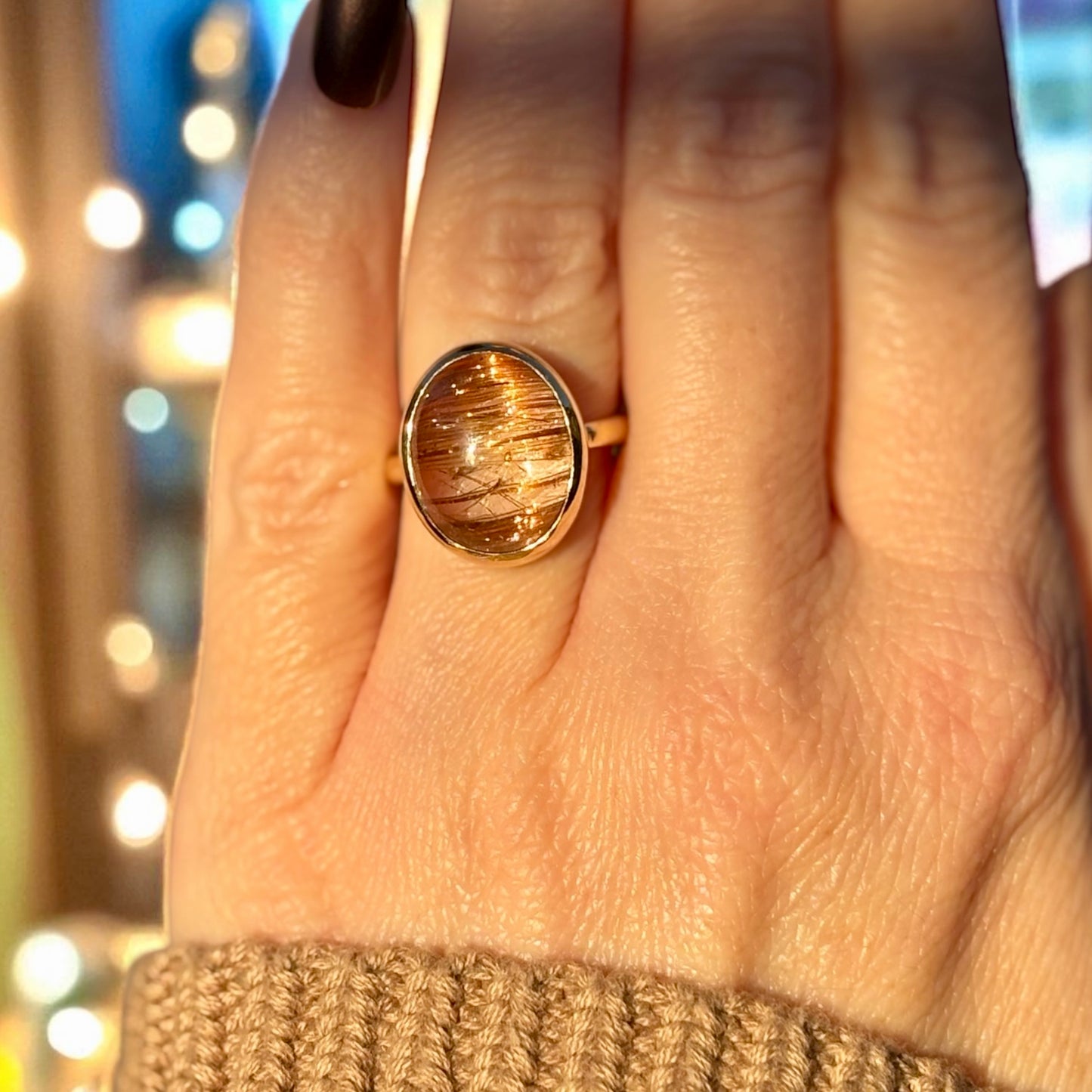 Gold rutilated quartz cocktail ring