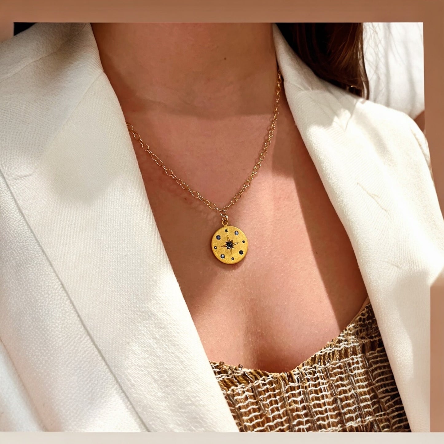 Sapphire North Star Medallion gold necklace - BKBLondon