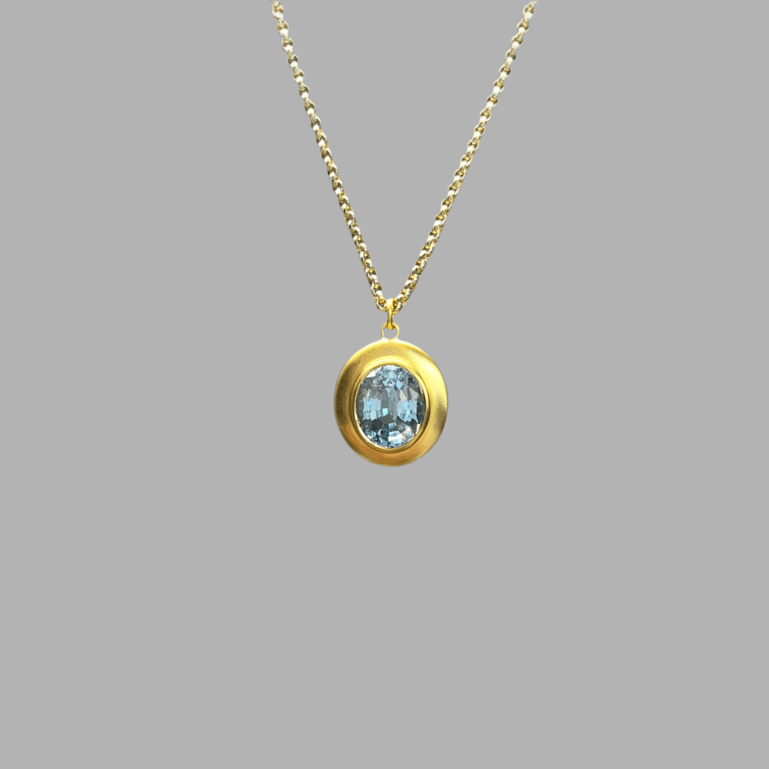 Oval Topaz pendant with wide border in satin gold vermeil - BKBLondon