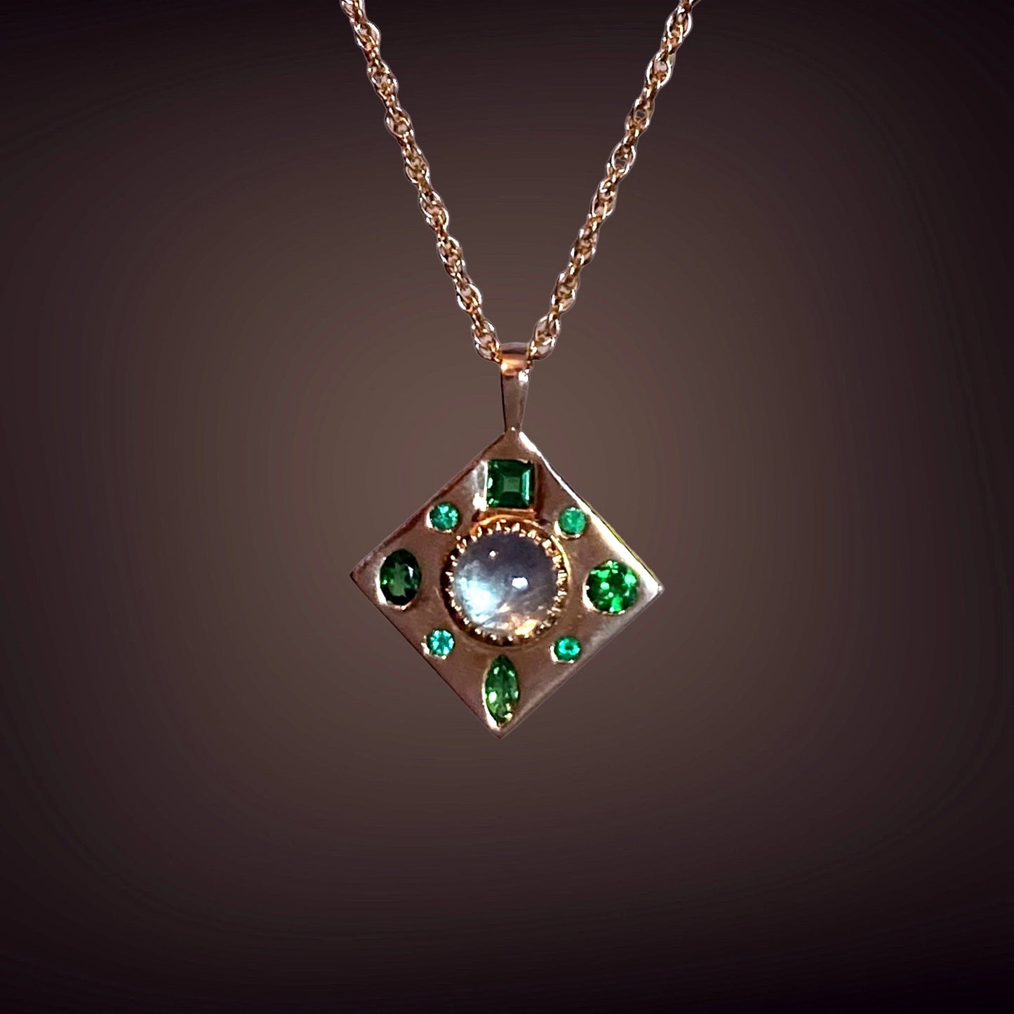 Wind Rose, Aquamarine, Tsavorites and Emerald Necklace - BKBLondon