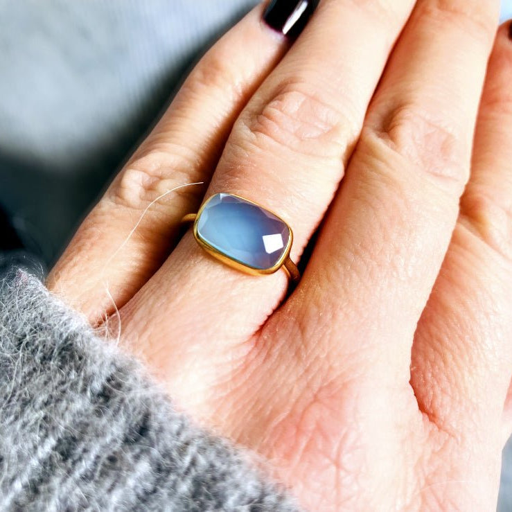 Blue Chalcedony Ring in Gold Vermeil - BKBLondon