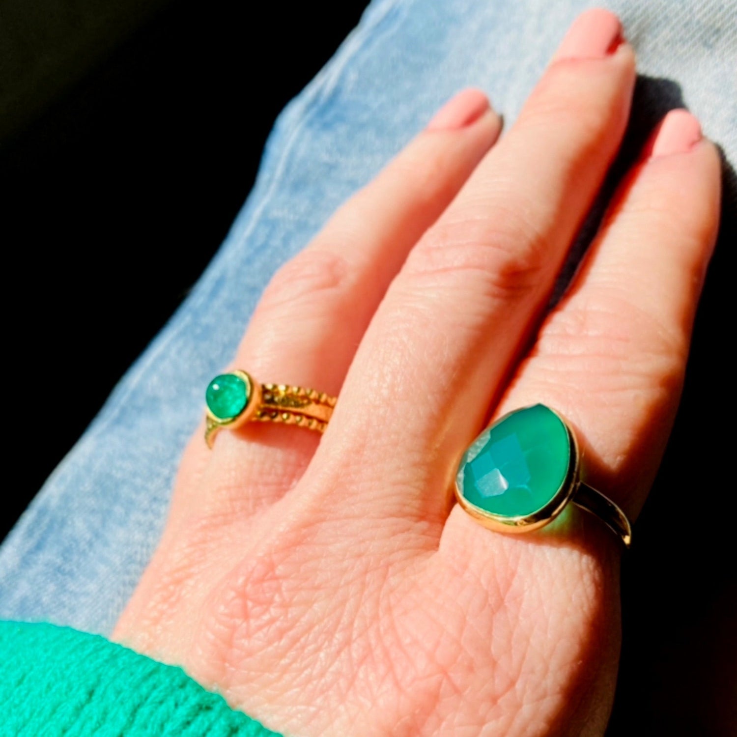 Green onyx organic shape 18 kt gold vermeil ring - BKBLondon