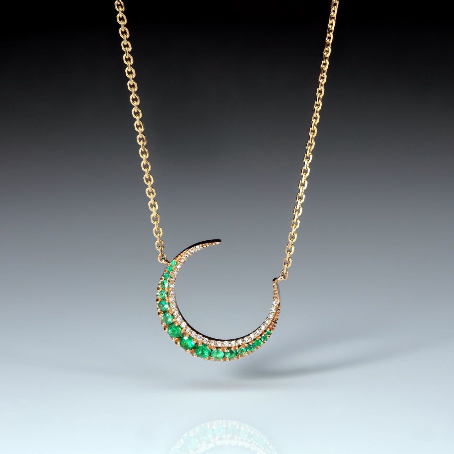 Luna, Emeralds And Diamonds 18kt Gold Crescent Necklace - BKBLondon