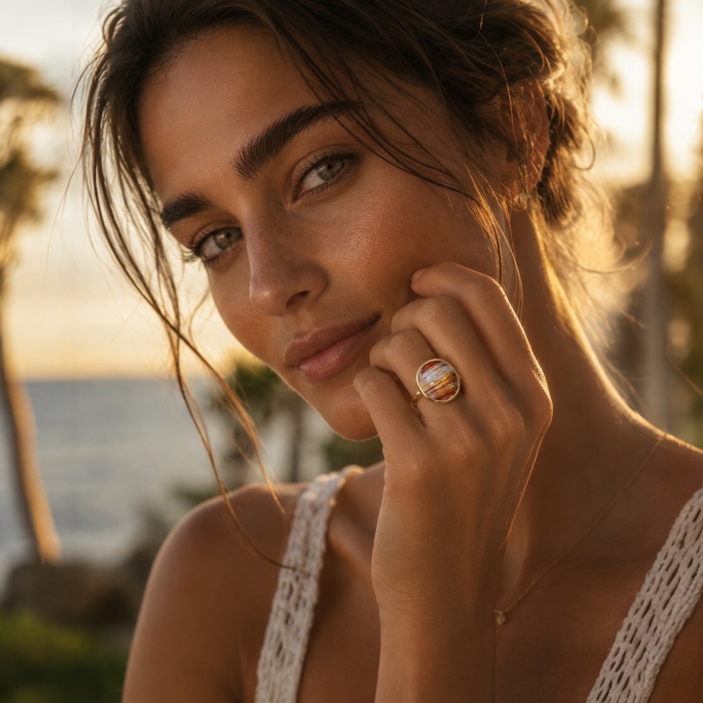 Gold rutilated quartz cocktail ring