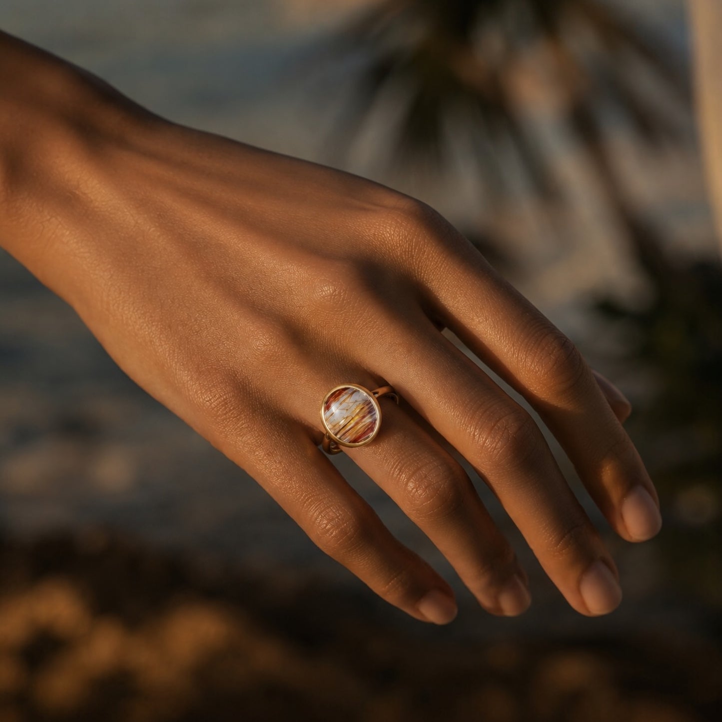 Gold rutilated quartz cocktail ring
