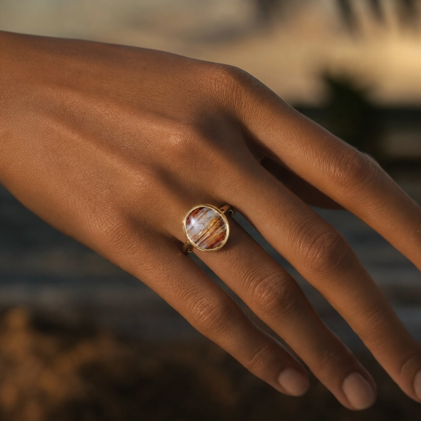 Gold rutilated quartz cocktail ring