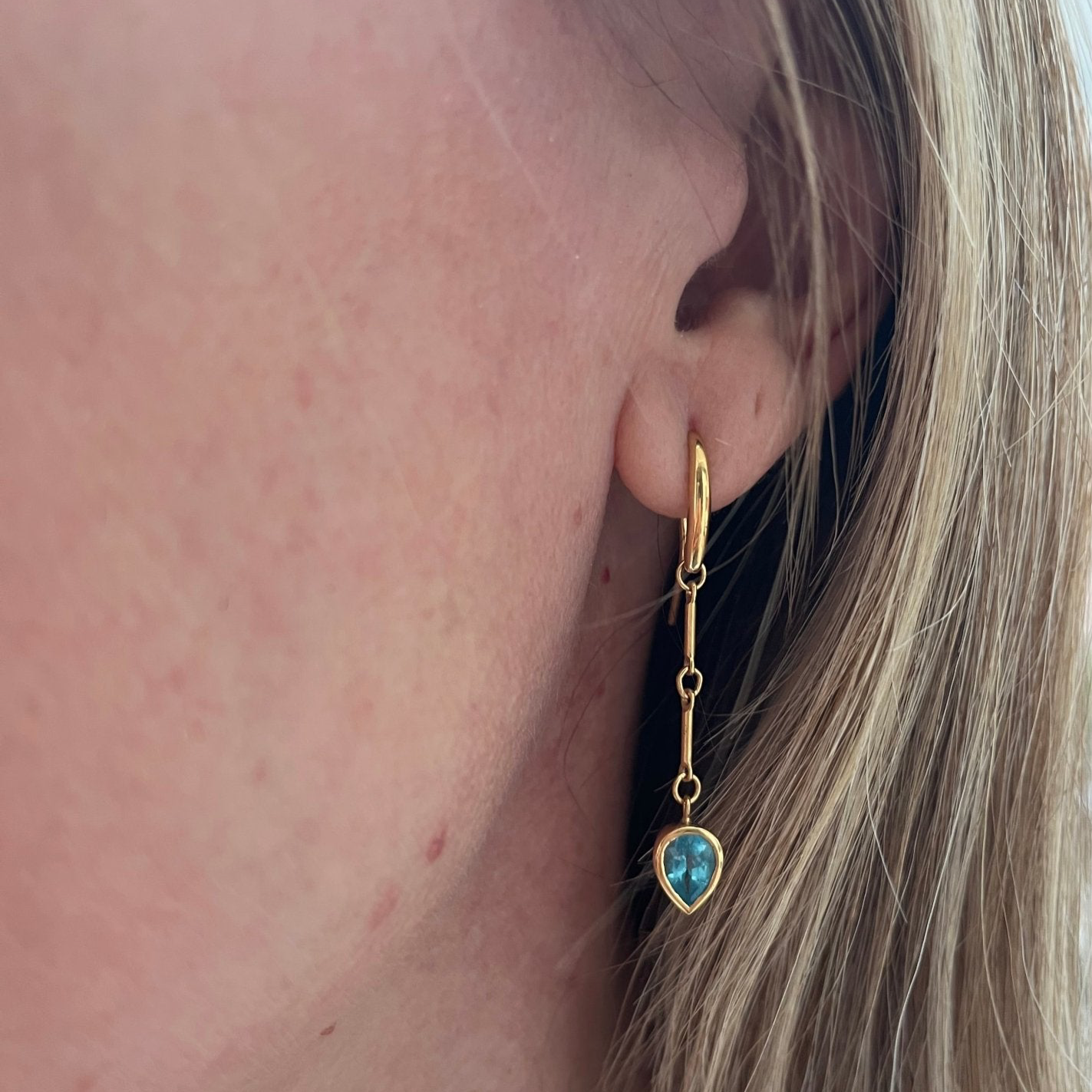 Apatite drop earrings on gold chain 