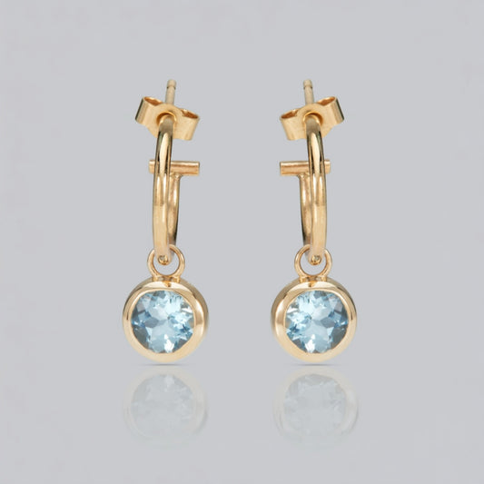 Aquamarine gold hoop earrings