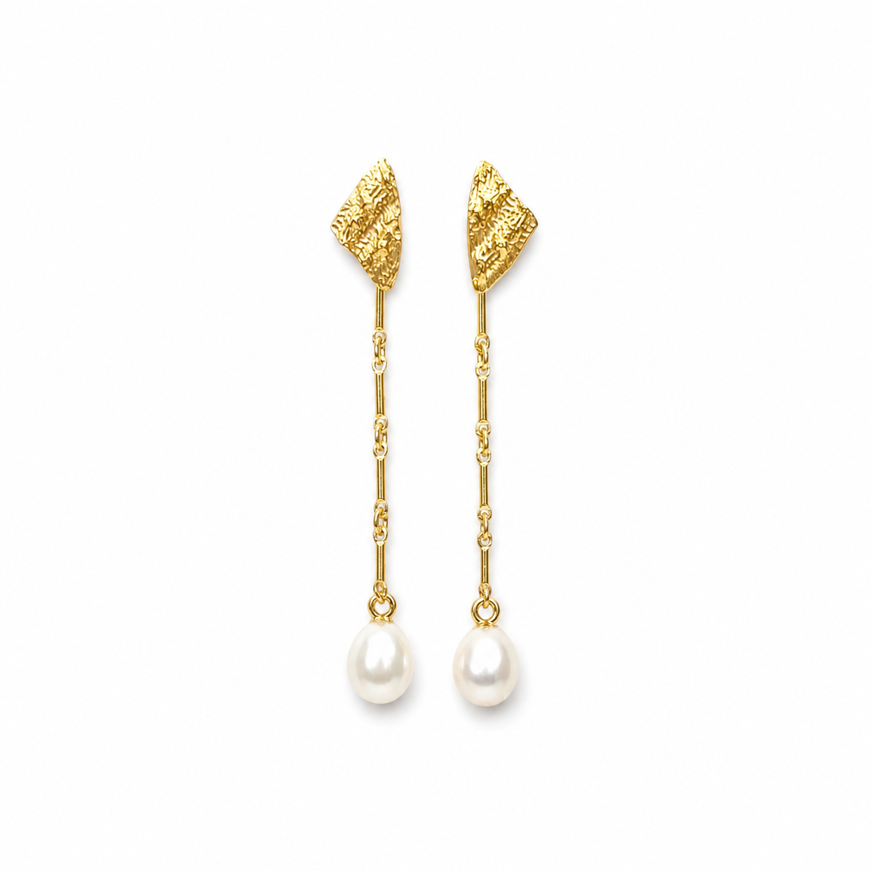 Sea shell fragments freshwater pearl long earrings