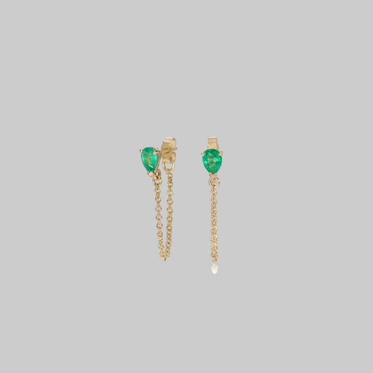 Emerald chain drop earrings