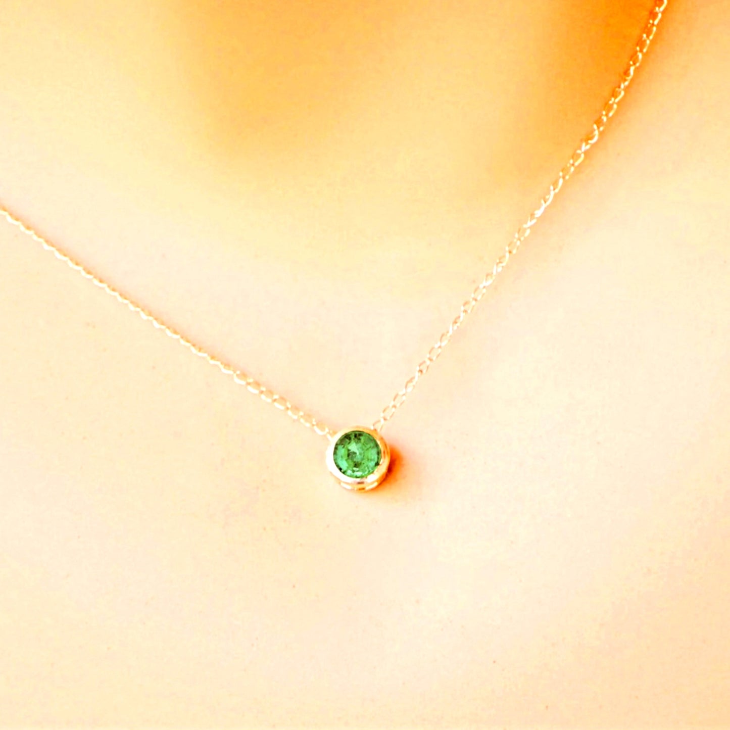 Emerald solitaire necklace