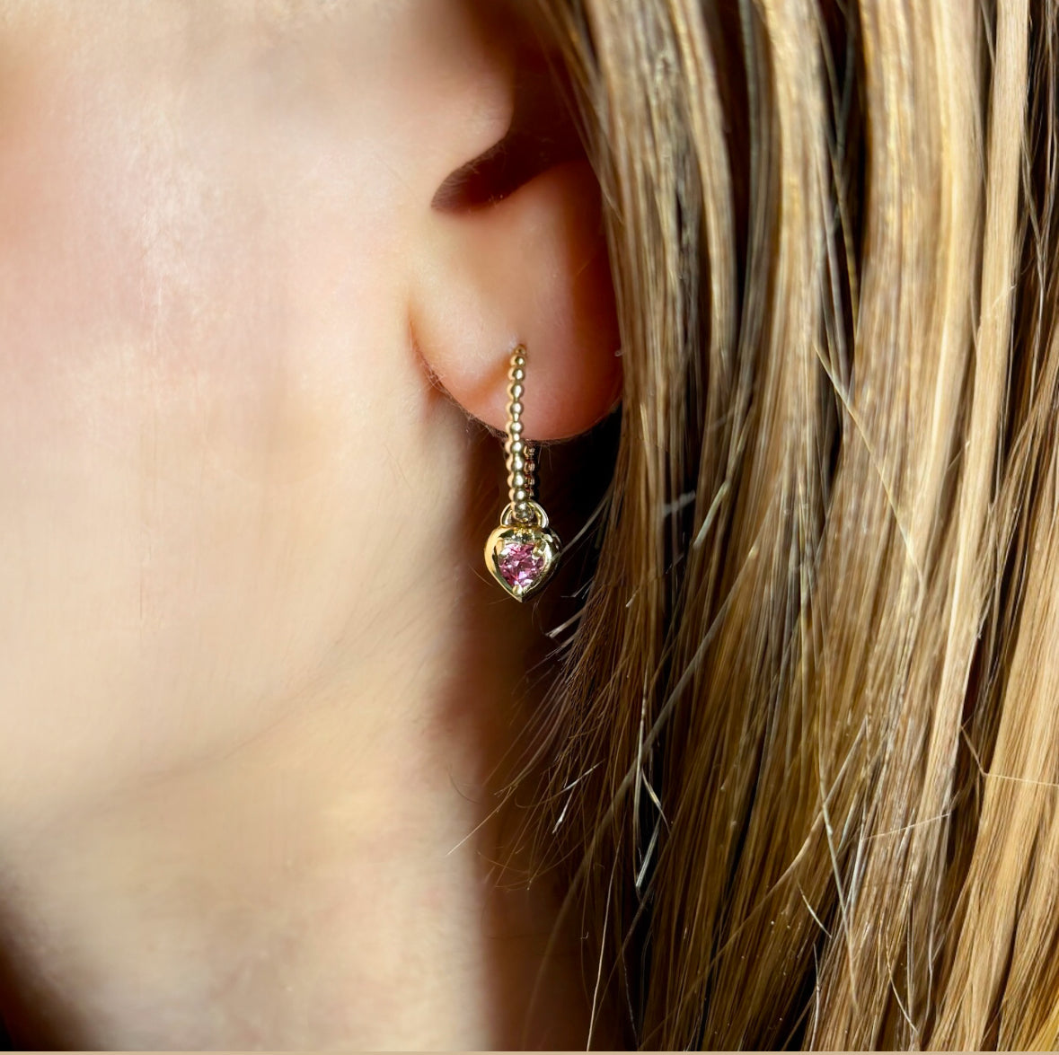 Love Heart Tourmaline Gold Earrings