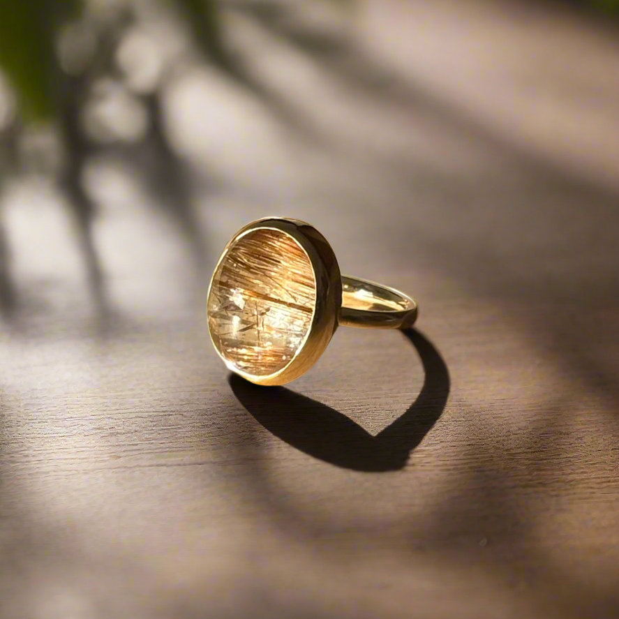 Gold rutilated quartz cocktail ring