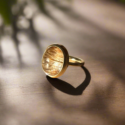 Gold rutilated quartz cocktail ring