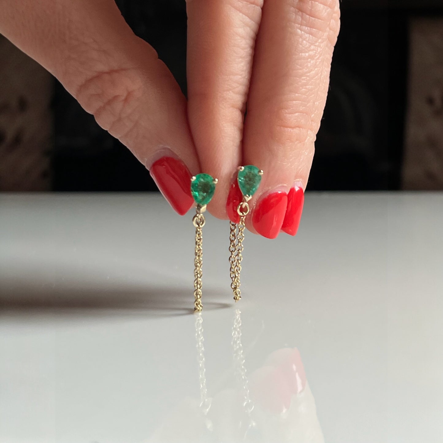 Emerald chain drop earrings