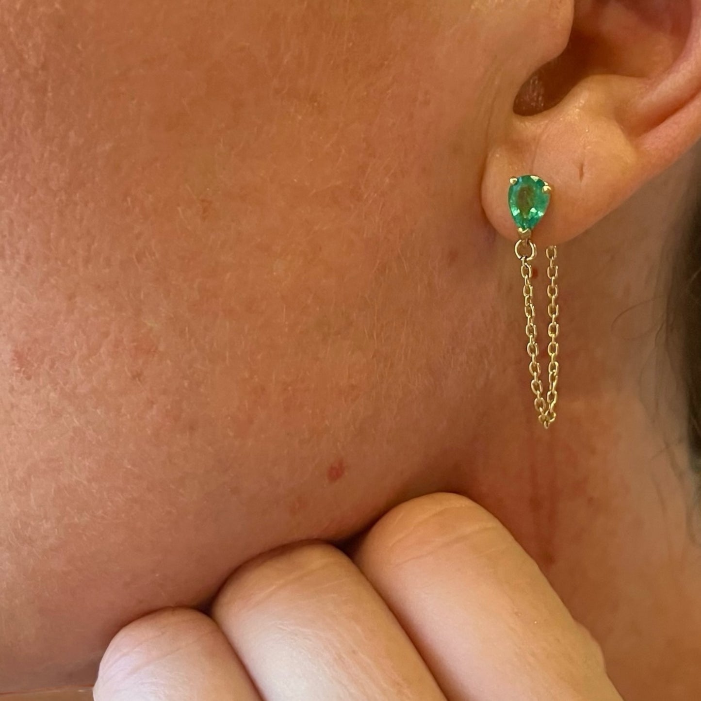 Emerald chain drop earrings