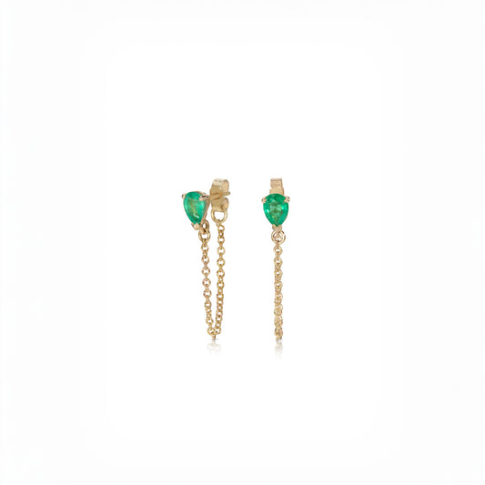 Emerald chain drop earrings