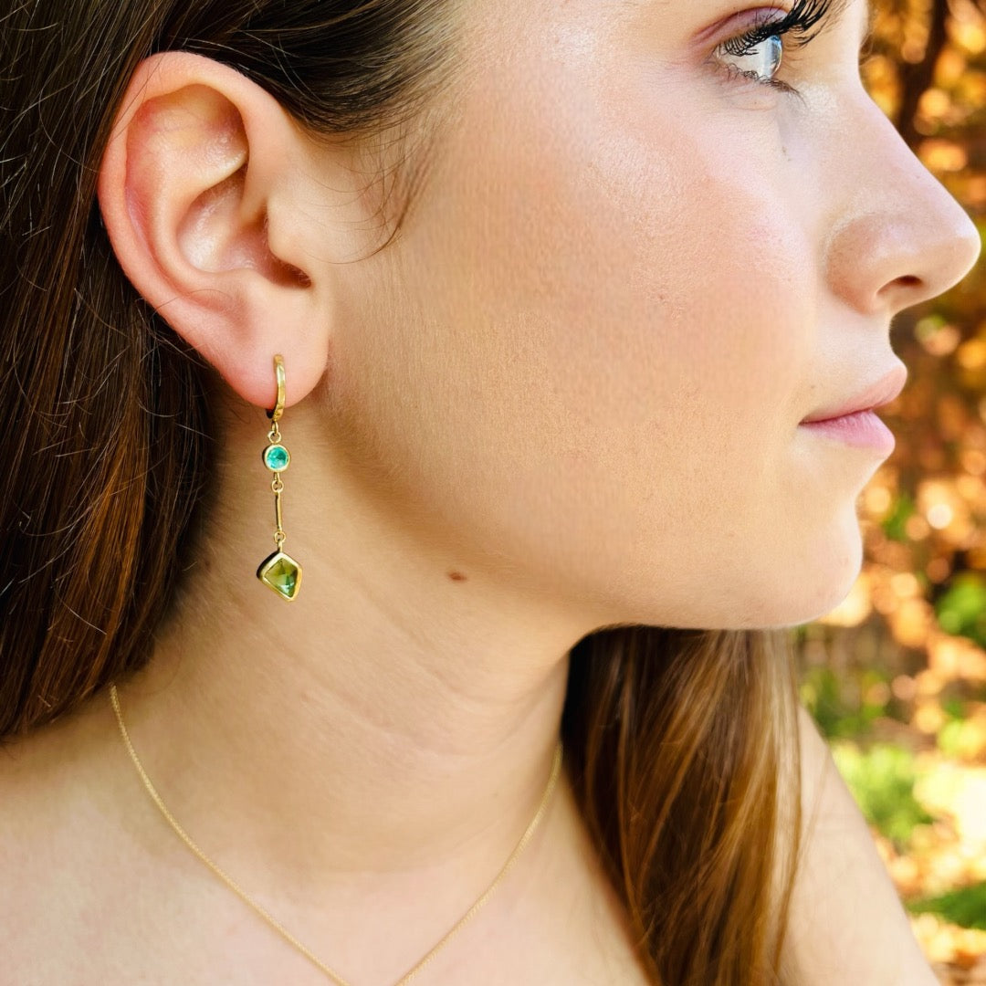 Emeralds and Tourmaline drop earrings