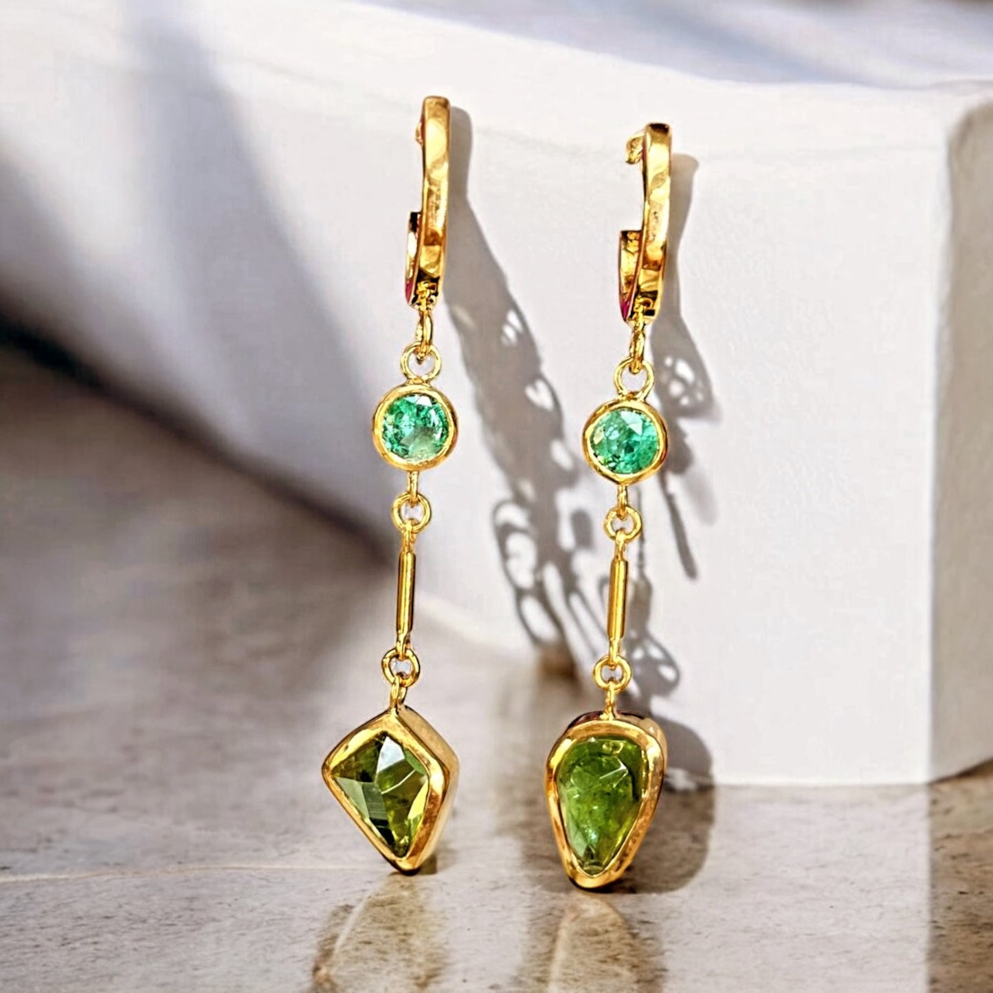 Emeralds and Tourmaline drop earrings