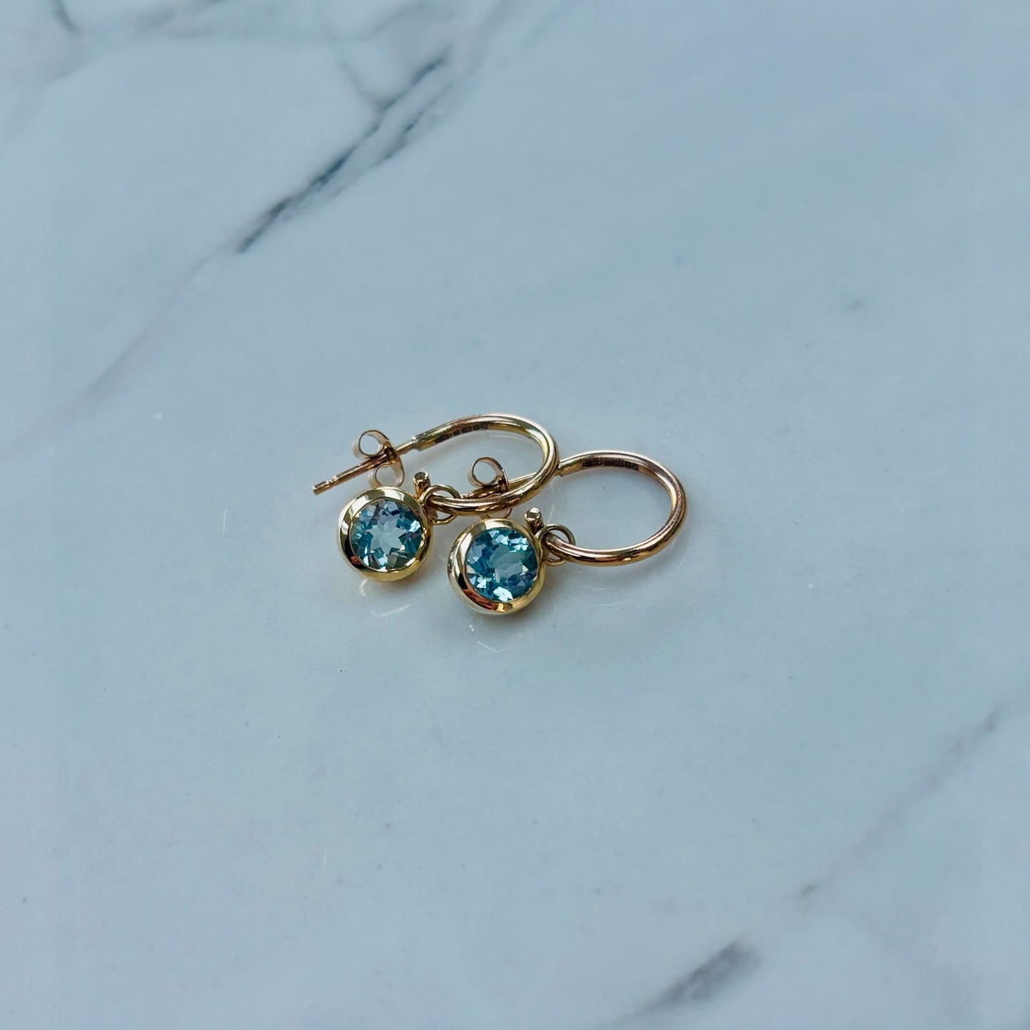 Aquamarine gold hoop earrings