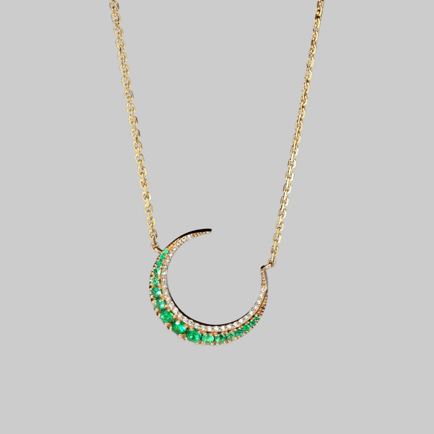 Luna, Emeralds And Diamonds 18kt Gold Crescent Necklace