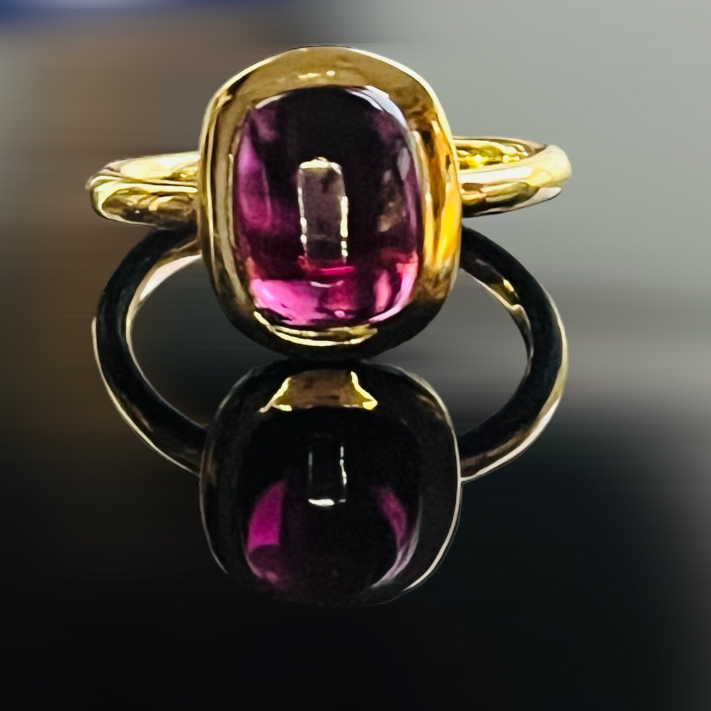 Garnet Cushion Cut Cabochon Gold Vermeil Ring