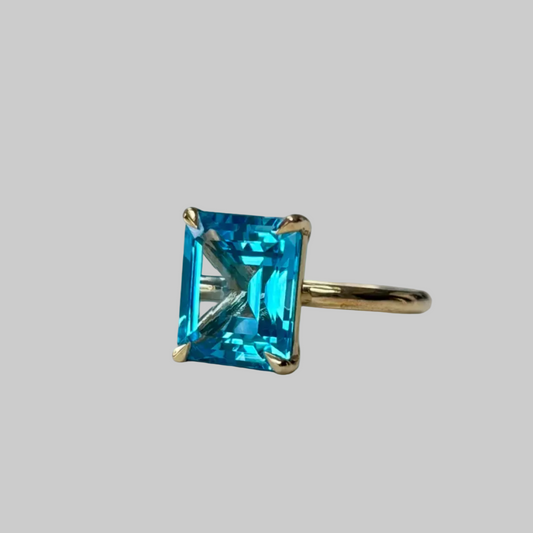 Blue topaz on gold statement ring BKBLondon 