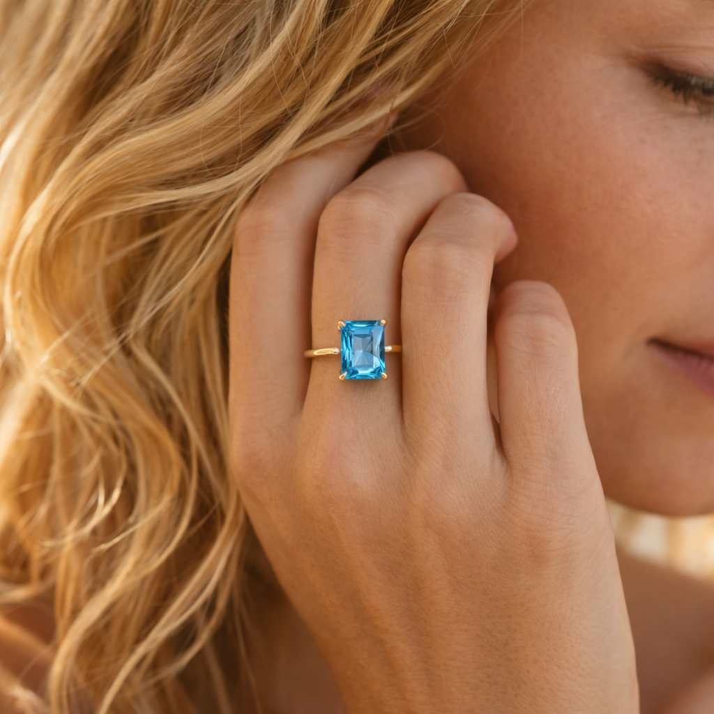 Large topaz gold ring n a model 