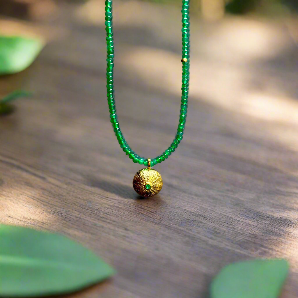 Emerald Sea Urchin on Green onyx beads - BKBLondon 