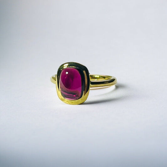 Garnet Cushion Cut Cabochon Gold Vermeil Ring - BKBLondon