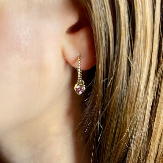 Love Heart Tourmaline Gold Earrings - BKBLondon
