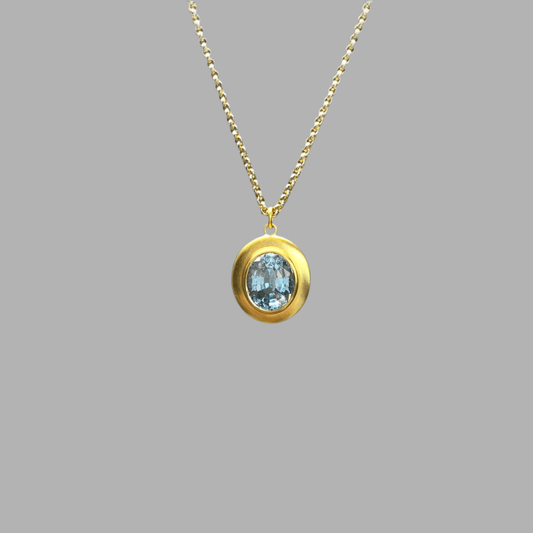 Oval Topaz pendant with wide border in satin gold vermeil - BKBLondon
