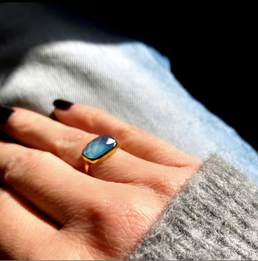 Blue Chalcedony Ring in Gold Vermeil