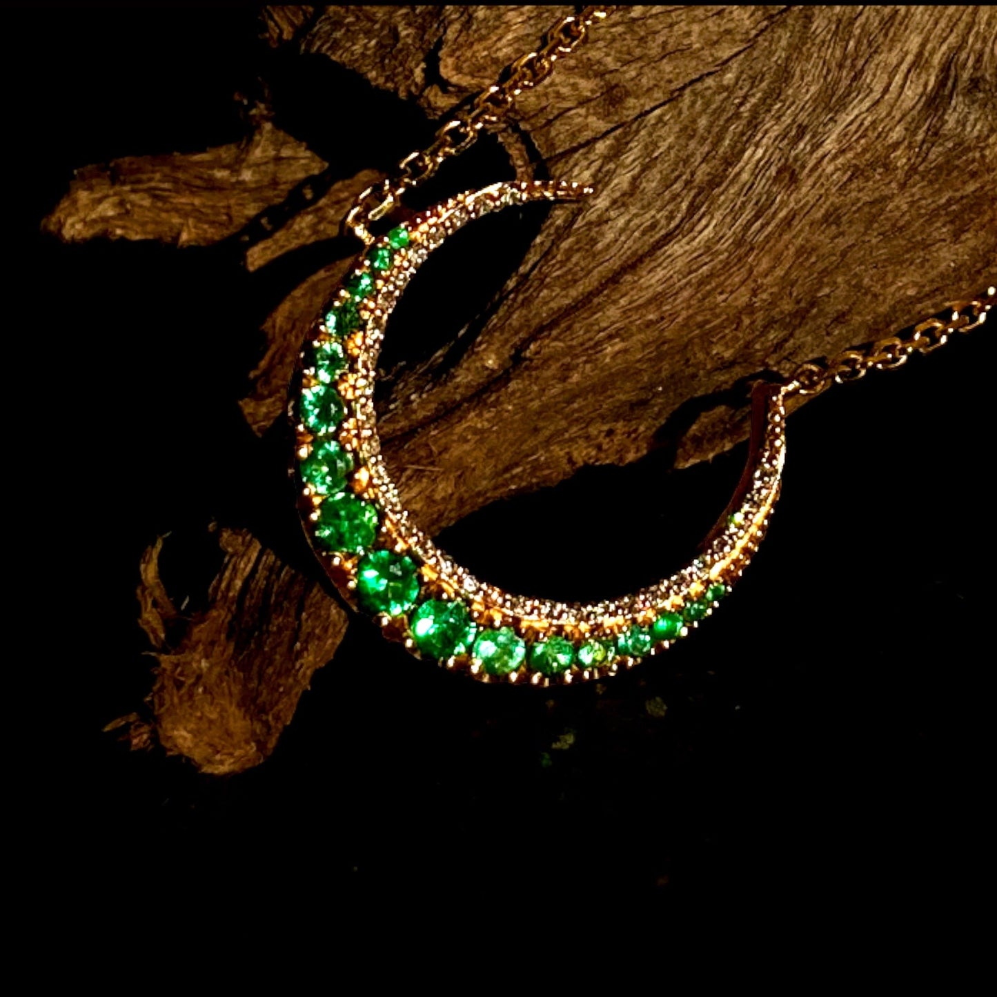 Luna, Emeralds And Diamonds 18kt Gold Crescent Necklace