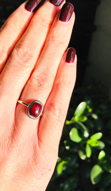 Garnet Cushion Cut Cabochon Gold Vermeil Ring