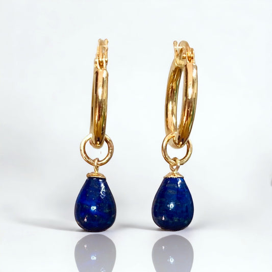Lapis Lazuli Golden Hoops