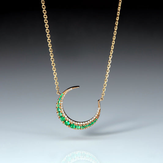 Luna, Emeralds And Diamonds 18kt Gold Crescent Necklace - BKBLondon