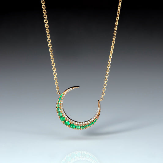 Luna, Emeralds And Diamonds 18kt Gold Crescent Necklace