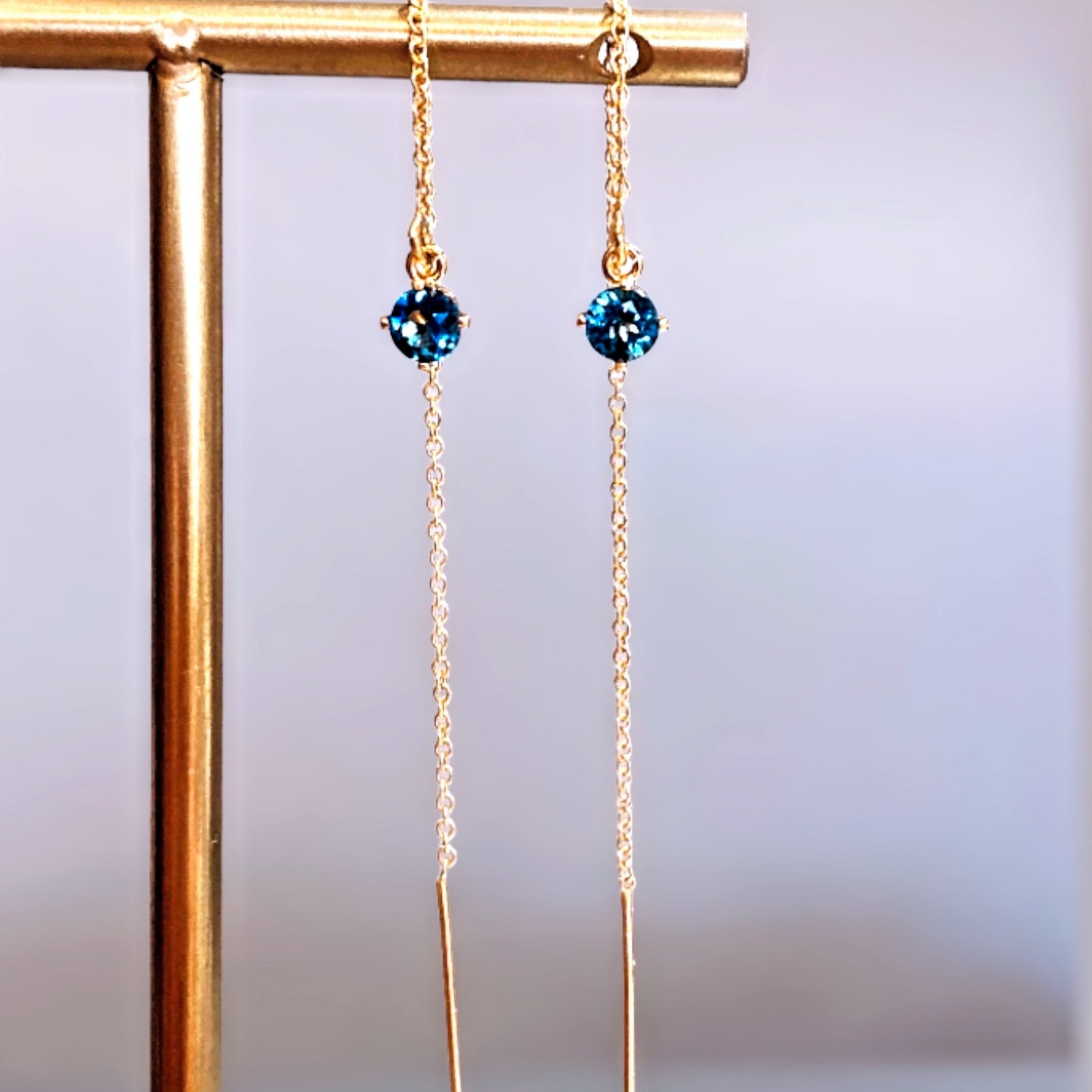 Long Threader London Blue Topaz Earrings