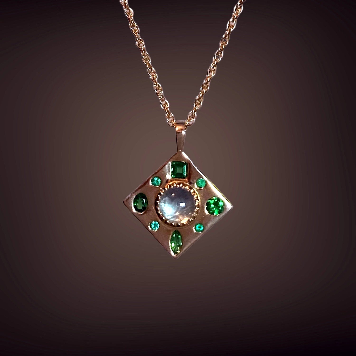 Wind Rose, Aquamarine, Tsavorites and Emerald Necklace - BKBLondon