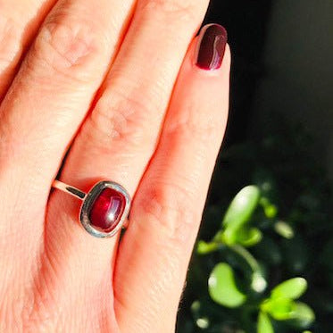 Garnet Cushion Cut Cabochon Gold Vermeil Ring - BKBLondon
