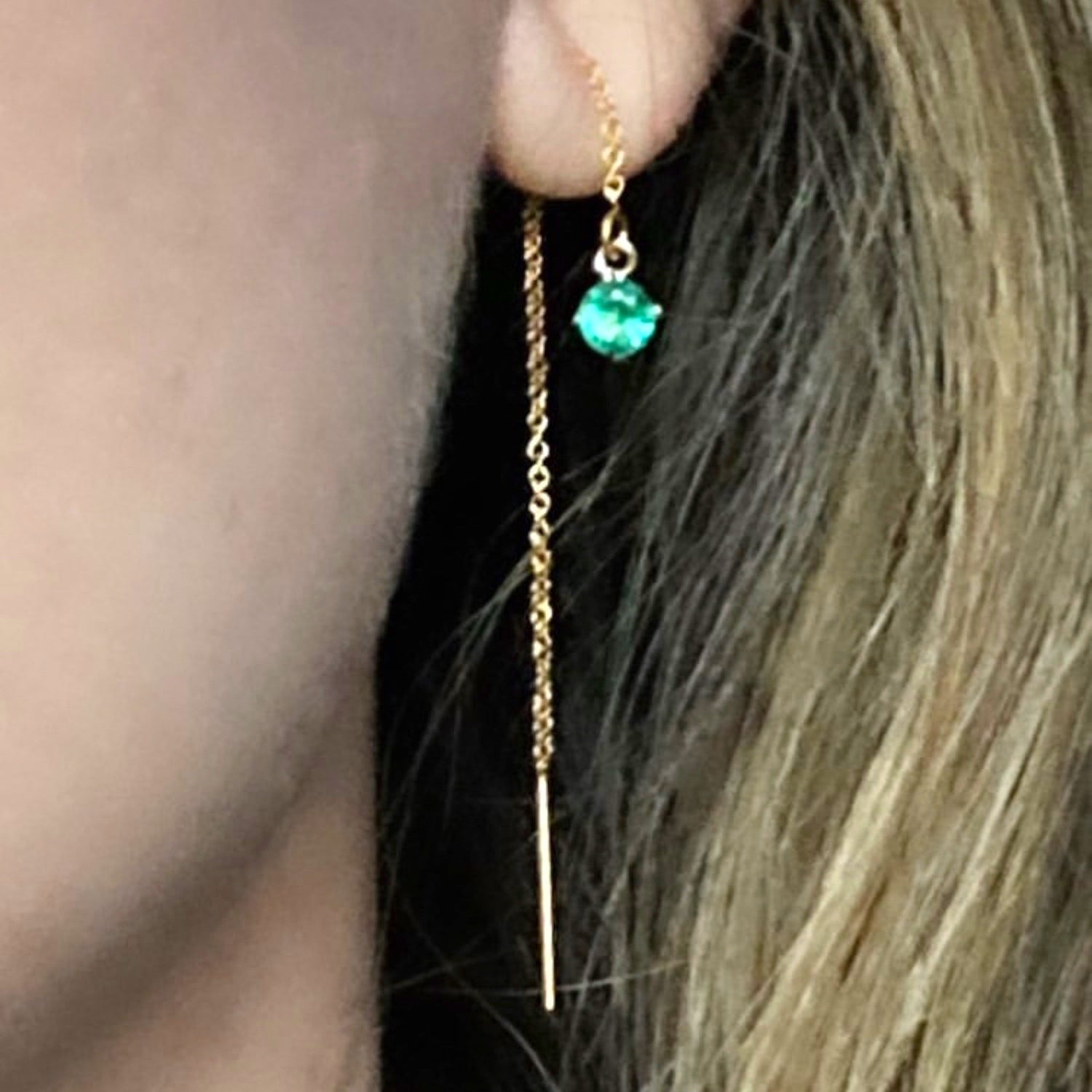 Long Threader Emerald Earrings - BKBLondon