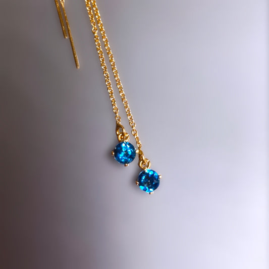 Long Threader London Blue Topaz Earrings - BKBLondon